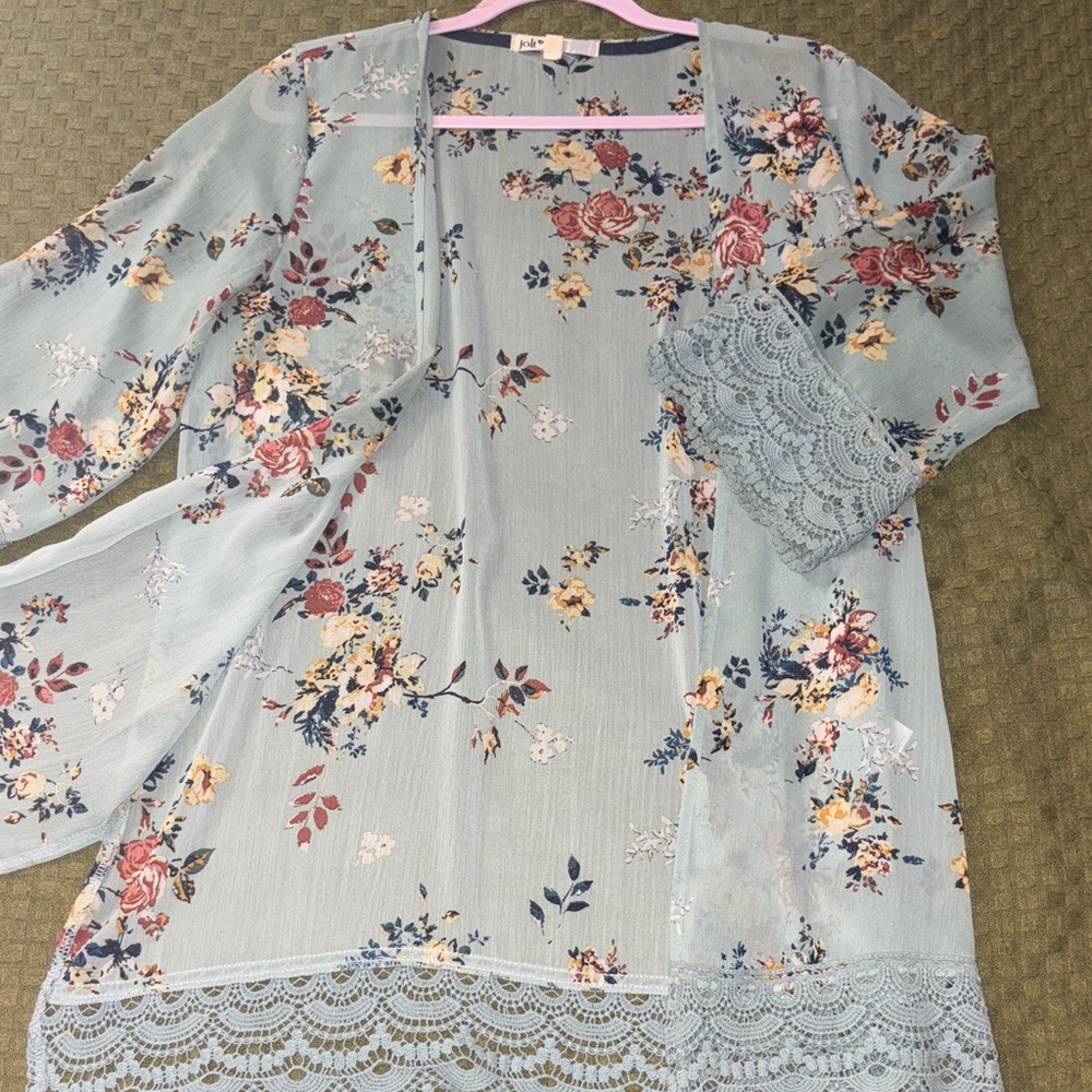 Floral Lace Trim Kimono Cardigan